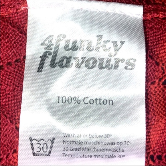 4 Funky Flavours Red & Orange Stripes Scoop Neck Open Knit Diamond Sweater SzXS - Picture 16 of 16